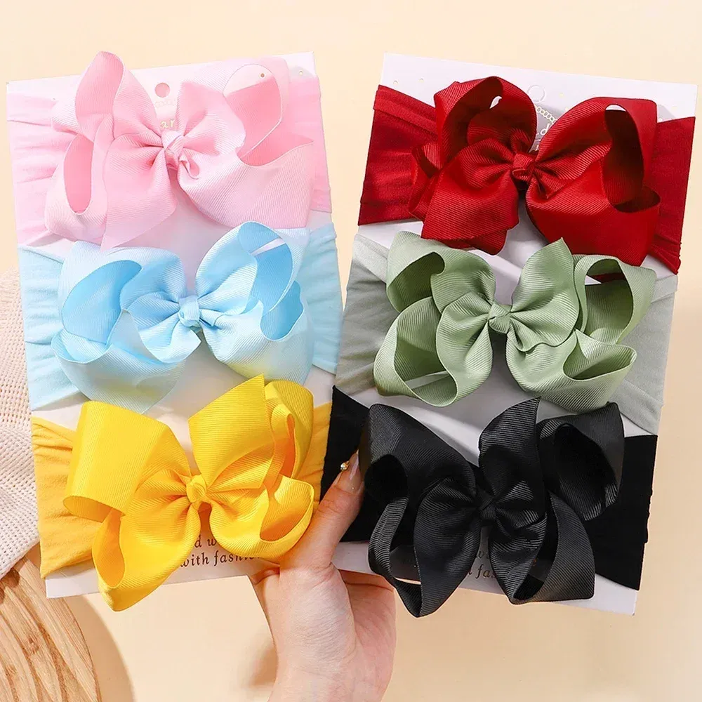 Color: Army Green - 1pcs Baby Wide Ribbon Nylon Turban Girls Big Bows Hair Accessories Child Headband Elastic Hair Bands Ribbon Bows Infant Headwear