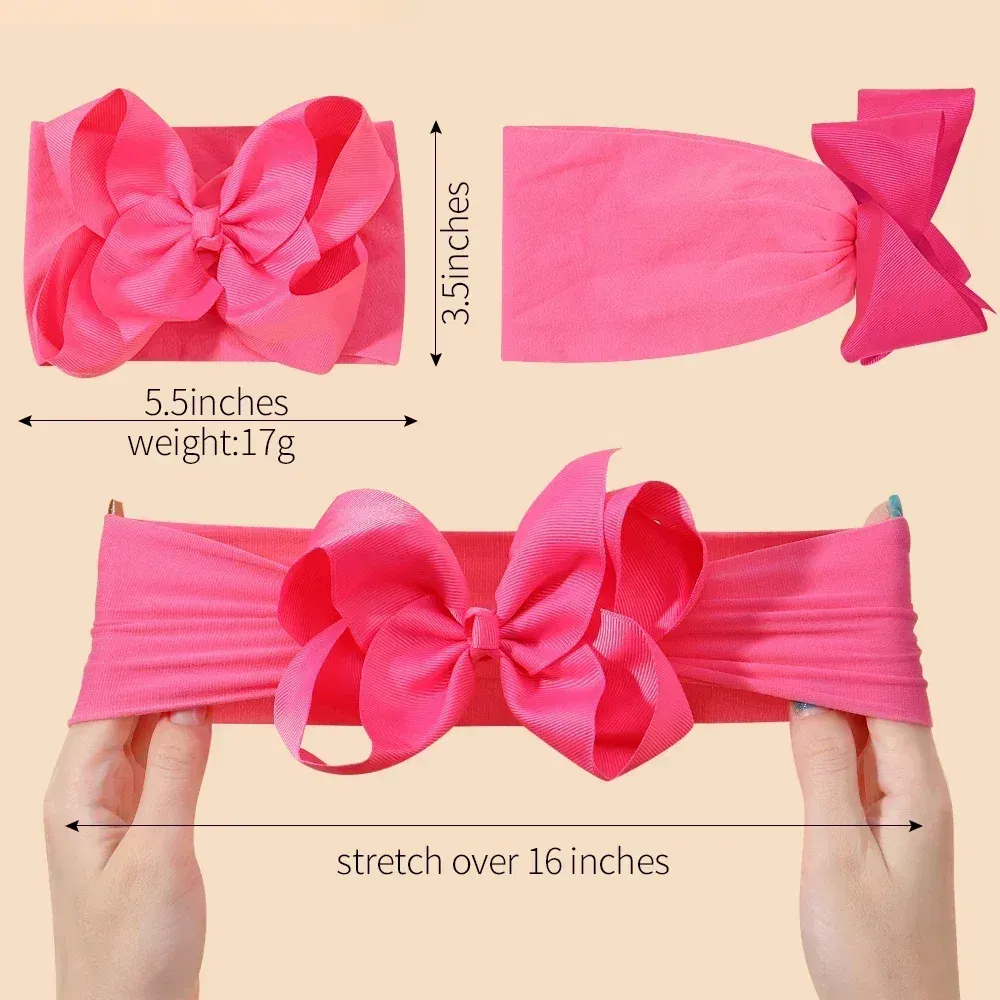 Color: Army Green - 1pcs Baby Wide Ribbon Nylon Turban Girls Big Bows Hair Accessories Child Headband Elastic Hair Bands Ribbon Bows Infant Headwear