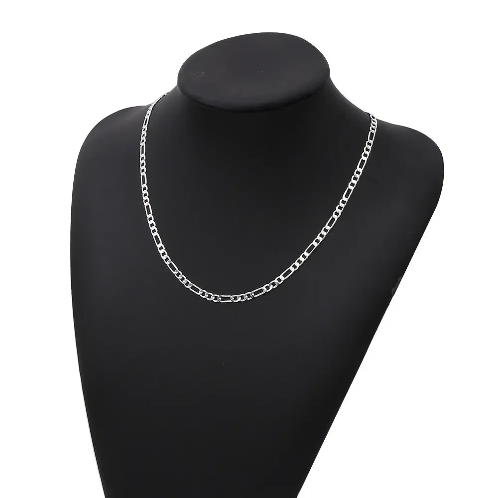 Gem Color: APRICOT, Length: 70cm - 925 Sterling Silver 40-75cm Figaro Chain Necklace Men Women Fashion Simple Chain Wedding Christmas Gift Jewelry Accessories