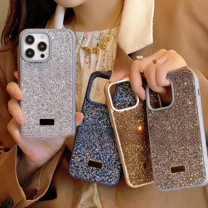 Color: Blue, Material: leather - Luxury Glitter Designed Shell For iPhone 16 15 Pro Max 14 13 12 Luxurious Bling Sparkling Rhinestone Diamond Jewels Cover Case