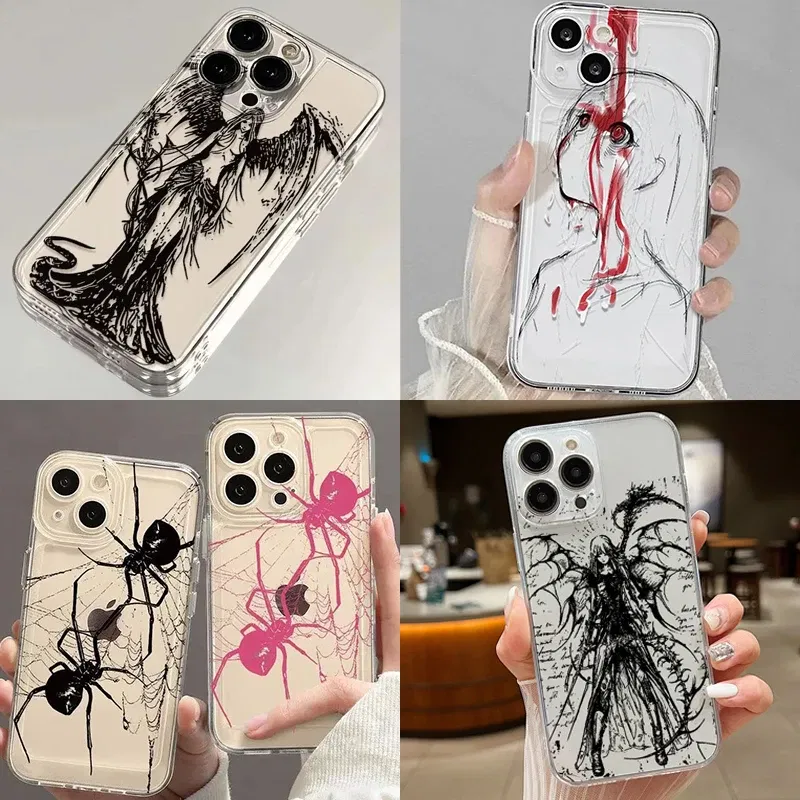 Color: Sky blue, Material: PU - luxury bloodsacrifice Black Angel Death demon Phone Case For iPhone 15 14 13 12 11 Mini Pro Max XR XSMax 7 8 Plus SE Clear Cover