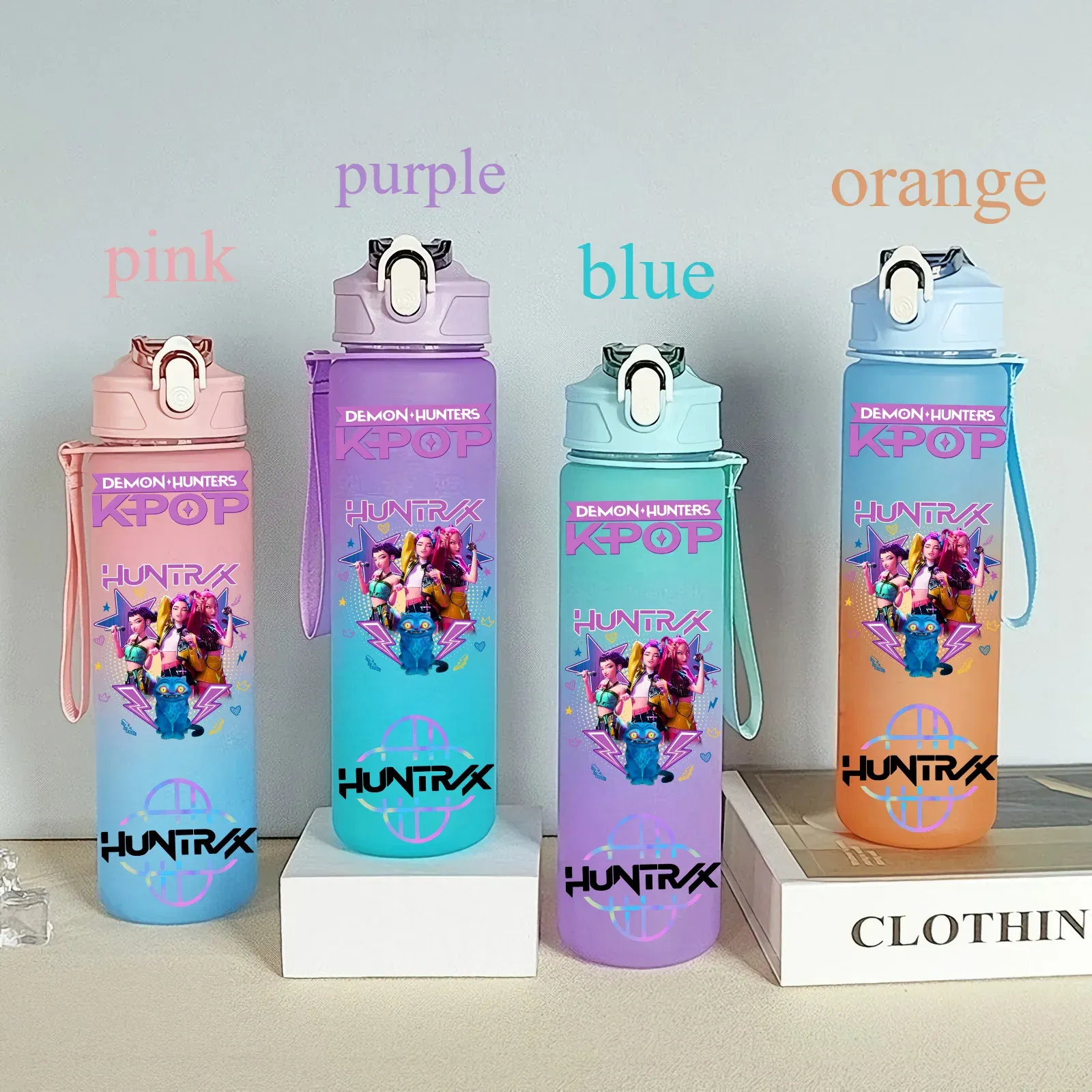 Color: APRICOT, Size: 12cm - 750ML K-pop Demon Hunters HUNTR X Rumi Mira Zoey Jinu Celine Kpop Plastic Water Cup K Pop Drinking Bottle School Huntrix Gourde