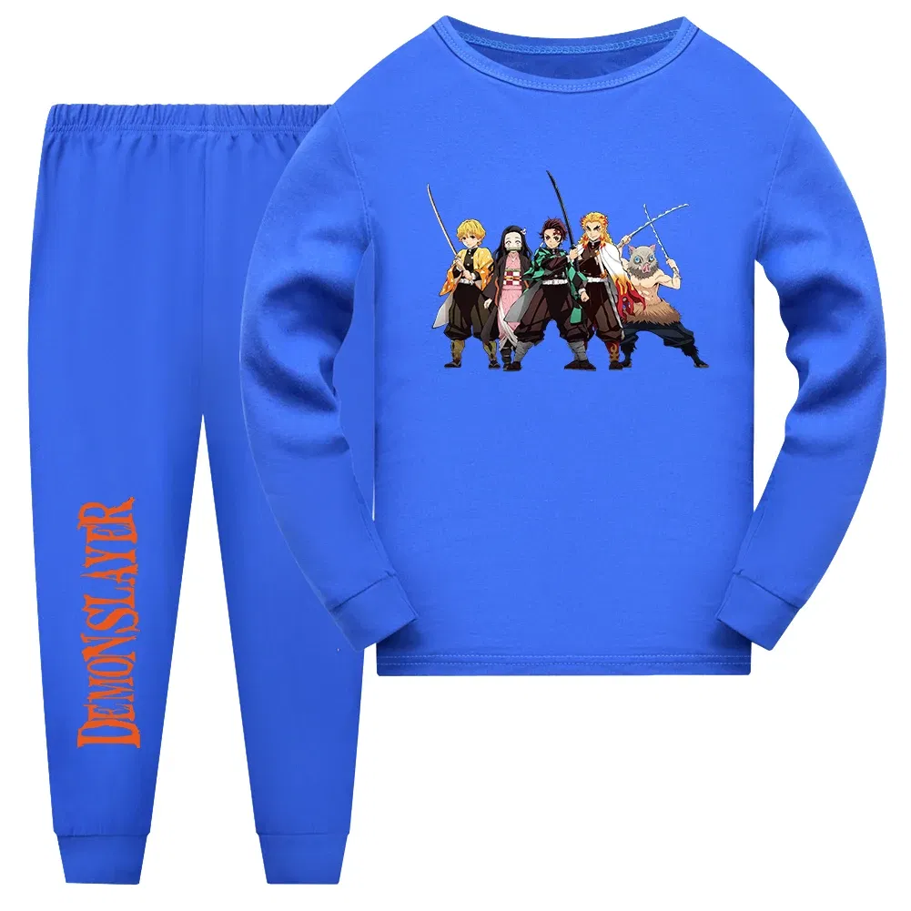 Color: Gold, Kid Size: 15 - Demon Slayer Sleepwear Kamado Tanjirou Kamado Nezuko Agatsuma Zenitsu Children's Homewear Suit Long-sleeve Two-piece Pajamas Set
