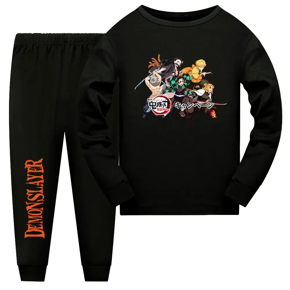 Color: Gold, Kid Size: 15 - Demon Slayer Sleepwear Kamado Tanjirou Kamado Nezuko Agatsuma Zenitsu Children's Homewear Suit Long-sleeve Two-piece Pajamas Set