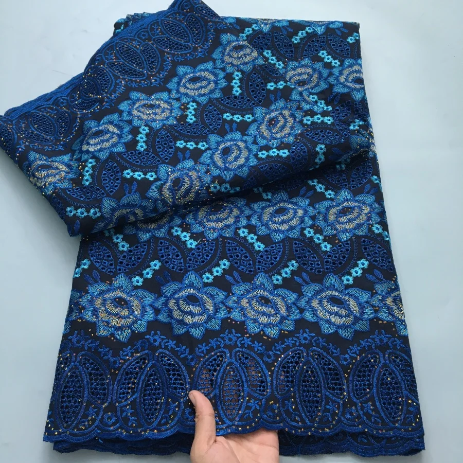 Color: RED, length: 5 yards, Width: 120cm - White Swiss Lace Fabric High Quality 5 Yards Embroidered Nigerian Cotton Lace Fabric 2025 African Party Dress for Women A4182