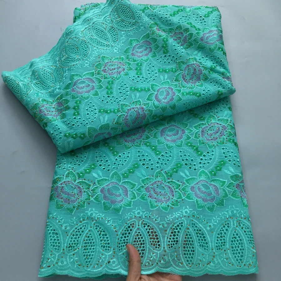 Color: RED, length: 5 yards, Width: 120cm - White Swiss Lace Fabric High Quality 5 Yards Embroidered Nigerian Cotton Lace Fabric 2025 African Party Dress for Women A4182
