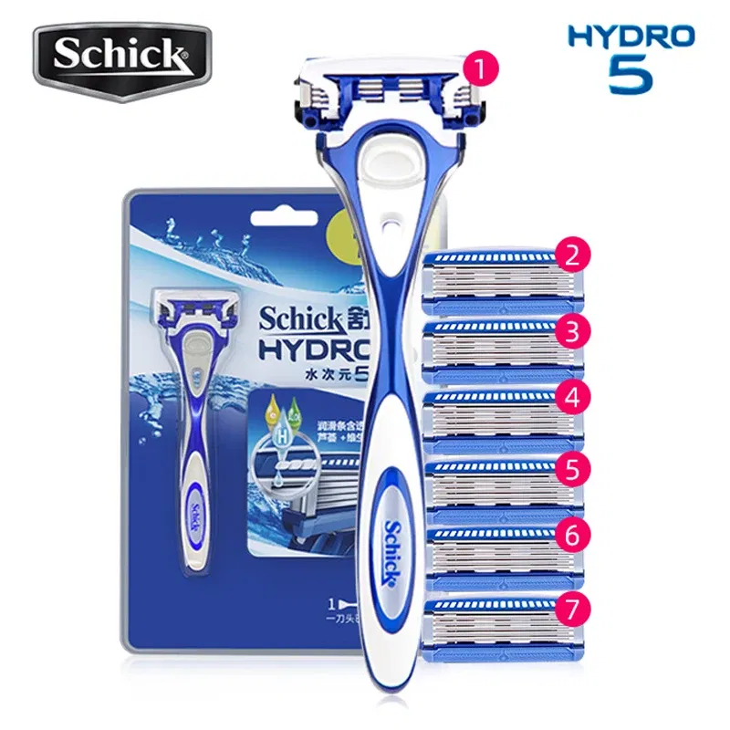 Color: Green - 1 Razor + 7 Blades Schick Hydro5 Safety Razor Blades Set Manual Comfortable Men Shaver Beard Shaving Hair Styling Free Shipping