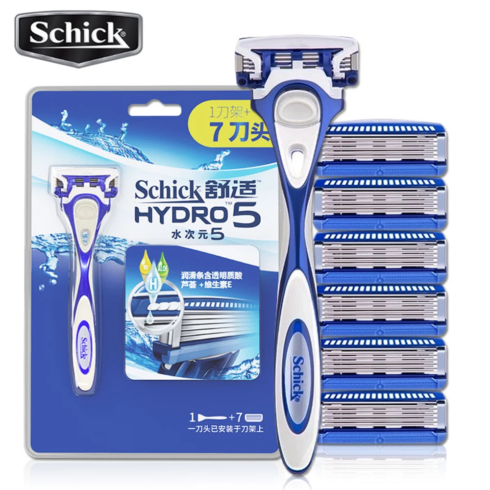 Color: Green - 1 Razor + 7 Blades Schick Hydro5 Safety Razor Blades Set Manual Comfortable Men Shaver Beard Shaving Hair Styling Free Shipping