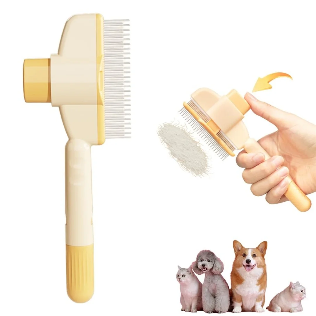Color: Yellow - Cat Brush for Shedding, New Cat Deshedding Brush with Release Button, Cat Grooming Brush for Short and Long Haired Cats