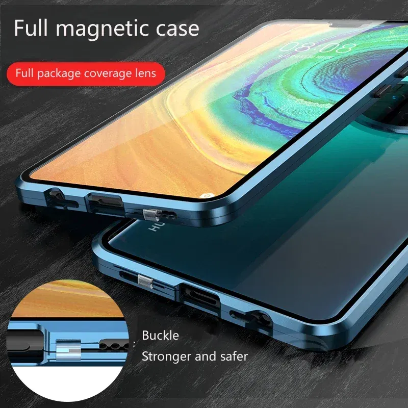 Color: Silver, Material: Microfiber - Double Sided Glass Magnetic Metal Snap Lock Phone Case For Honor Magic 4 5 Ultimate 6 Lite 7 Pro Lens Protection Cover Cases