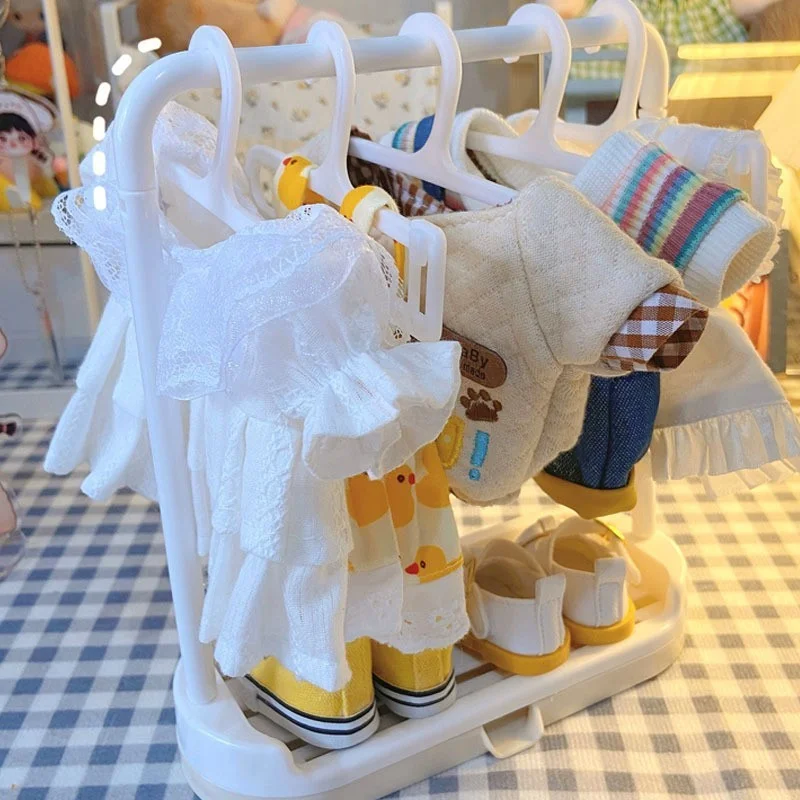 10pcs/Set Mini Clothese Hangers for Labubu&Other 17cm Dolls Labubu ShoeS Rack Doll Accessories