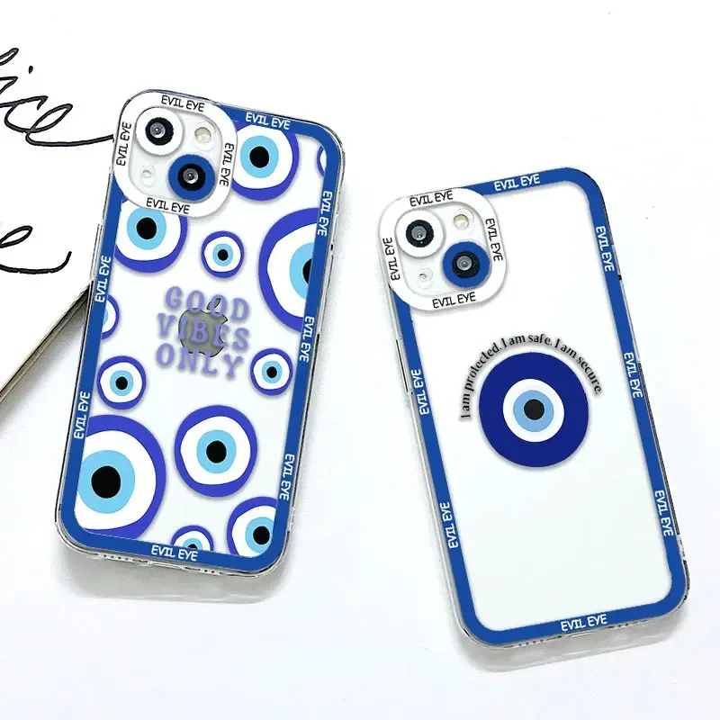 Color: black, Material: Denim - Blue Evil Eye Phone Case For Samsung Galaxy S10 S20 S21 S22 S23 S24 FE Plus Ultra Note 20 Transparent TPU Case