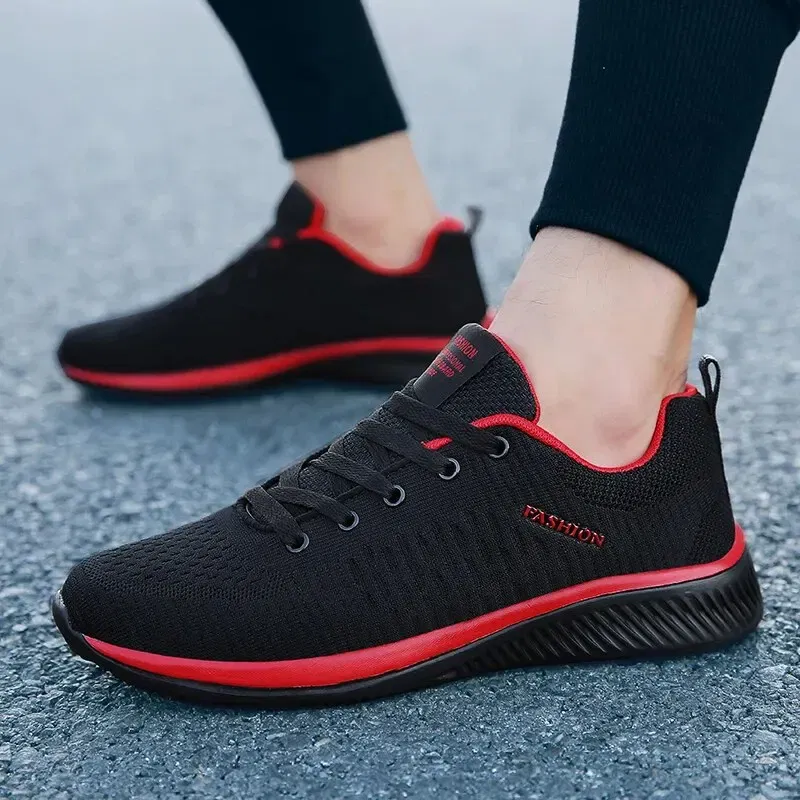 Shoe Size: 45, Color: Red - Men Casual Sneakers High Quality Male Sneakers Breathable Fashion Gym Light Walking Casual Shoes
