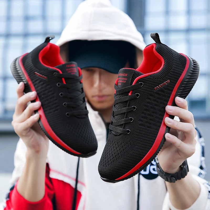 Shoe Size: 45, Color: Red - Men Casual Sneakers High Quality Male Sneakers Breathable Fashion Gym Light Walking Casual Shoes