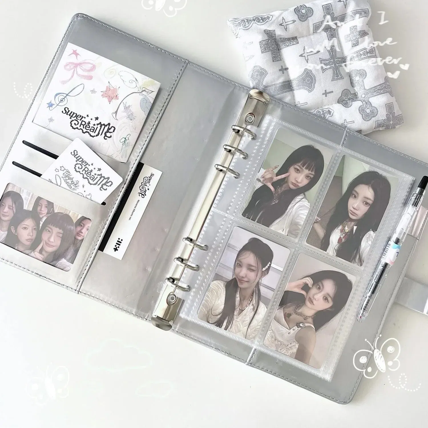 Color: Dark Grey - MINKYS PU Leather Silver A5 Kpop Photocards Collect Binder idol Photo Card Book Idol Storage Album Stationery
