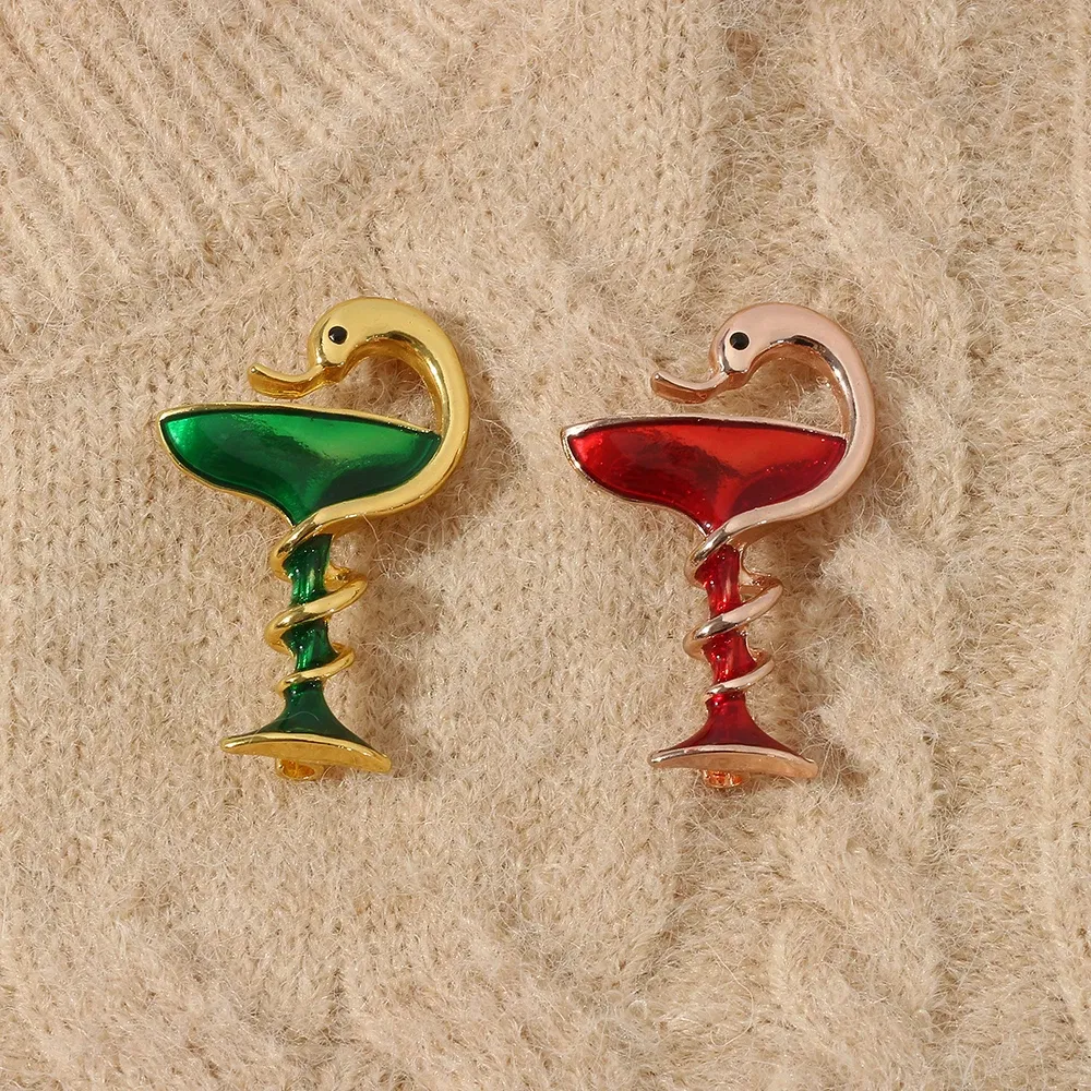 Metal color: Gold-color, Ships From: CHINA - Snake Cup Metal Enamel Brooch Red Green Trophy Memorial Cup Pins Animal Clubs Badge Gift For Women Men Jewelery