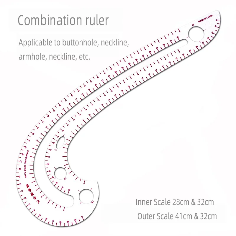 Color: PURPLE - Empire sewing ruler and French curve, used for pattern making drafting, transparent plastic fashion designer ruler pieces assemb