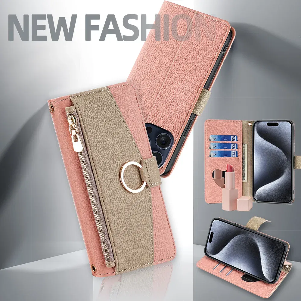 Color: black, Compatibility by Model: Galaxy A05s - Leather Phone Case for SAMSUNG Galaxy A05 A06 A16 A15 A36 A56 A26 5G Crossbody Wallet Case Flip Mirror Cover with Long Lanyard