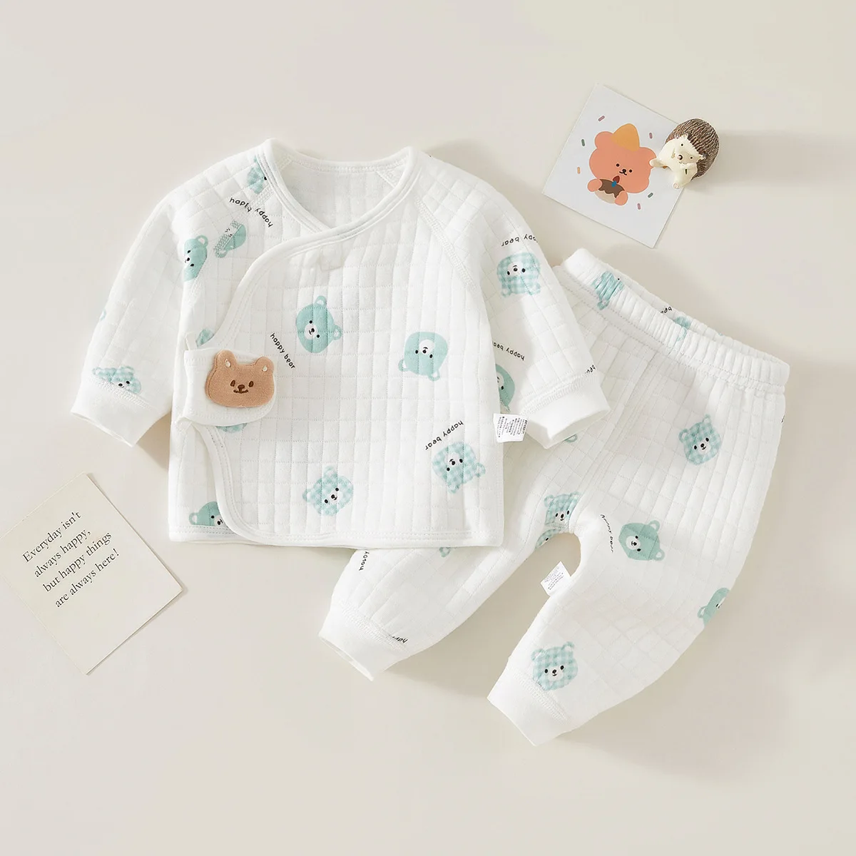 Color: NAVY, Kid Size: newborn - Autumn Winter Thermal Underwear Suit Baby Clothing Sets Boys Girls Pajama Sets Baby Warm Sleepwear Cartoon bear Kids Clothes