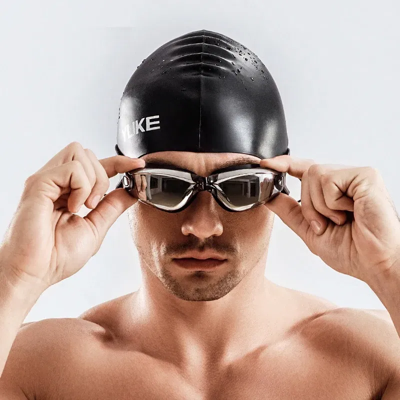Color: Lavender, Size: XXL - Men Swimming Shorts Waterproof Competition Swim Equipment Goggles with Ear-plug Cap Case Trunks Briefs Swimwear Half Pants 2022