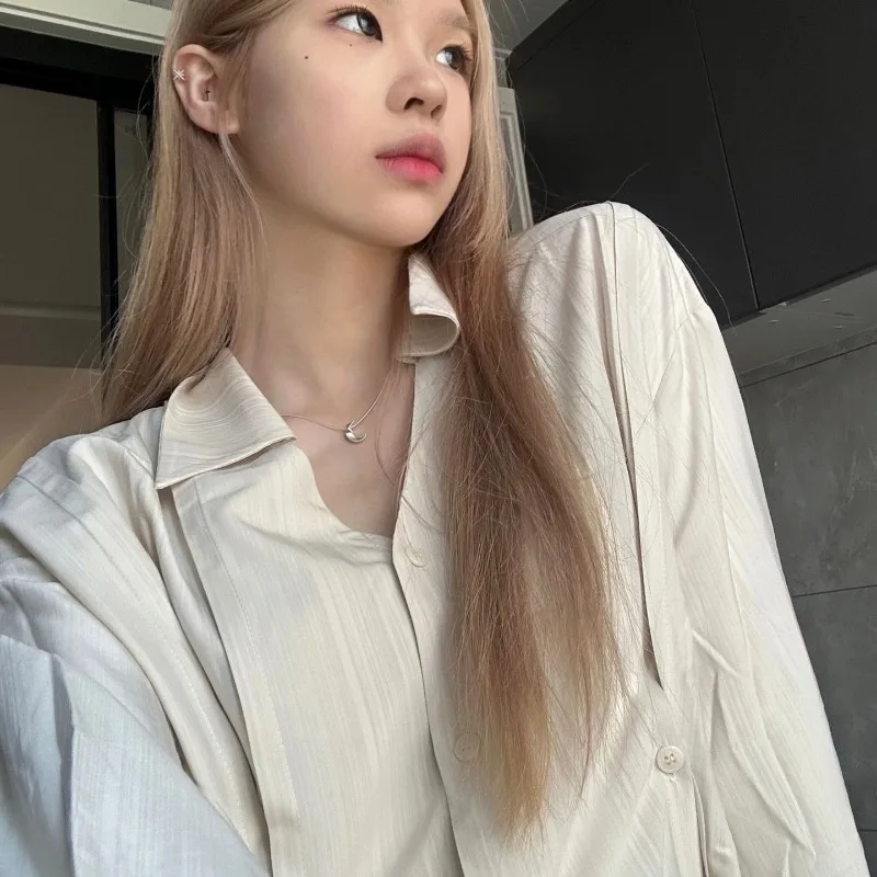 Color: Beige, Size: L - OL Shirts Women Slim Irregular Hem Design Single Breasted Design New Long Sleeve Tops Korean Trendy Simple All-match Temperament