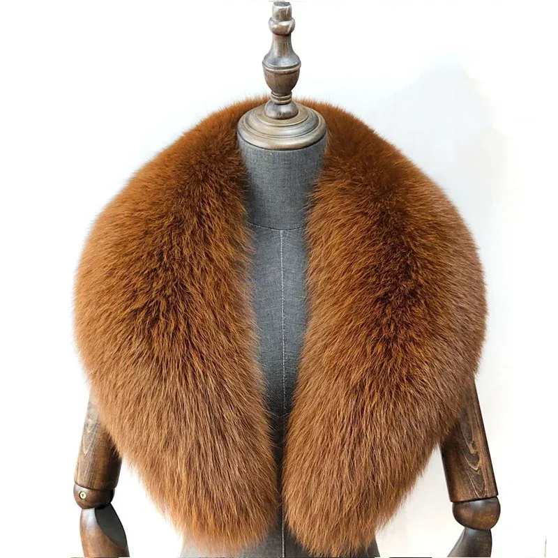 Color: Dark purple, Size: L - Fox Fur Collar 100% Real Fox Fur Scarf Straight Collar Natural Fur Gray Collar  Large Size Neck Warmer Fur Scarf Shawls
