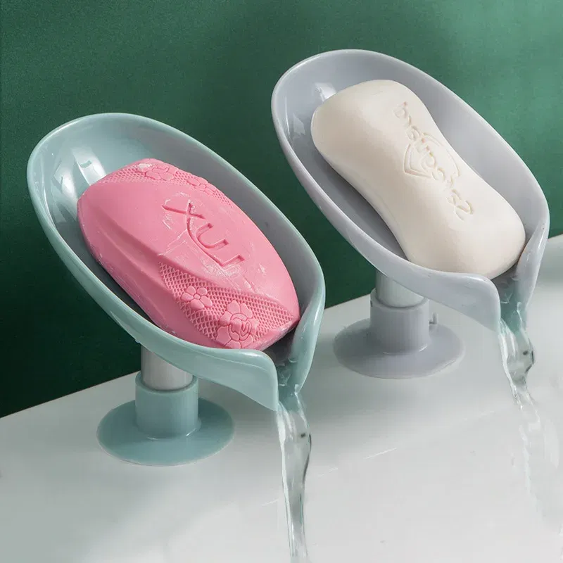 Color: Clear - 1-2Pcs Drain Soap Holder Bathroom Items Leaf Shape Wall Soap Dish for Bathroom Punch-free Suction Cup Standing Things the Home