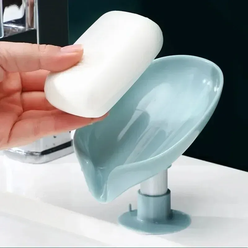 Color: Clear - 1-2Pcs Drain Soap Holder Bathroom Items Leaf Shape Wall Soap Dish for Bathroom Punch-free Suction Cup Standing Things the Home