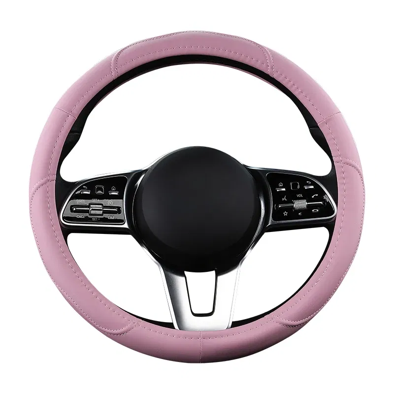 Color Name: Black - Car Anti-Slip Leather Steering wheel Cover Universal car Steering Wheel Protective Cover Fashion Style 38cm Pink