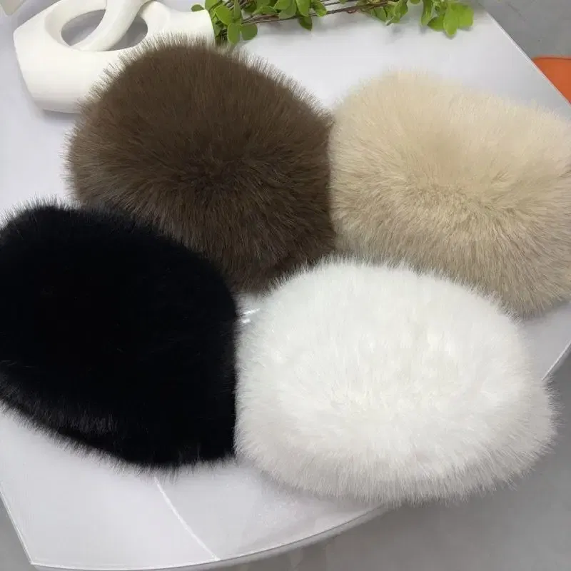 Color: Blue - New Fluffy Fur Women's Winter Hat Winter Snow Ski Cap Female Faux Fur Thick Warm Windproof Hat Russian Hat Mink Fisherman's Hat
