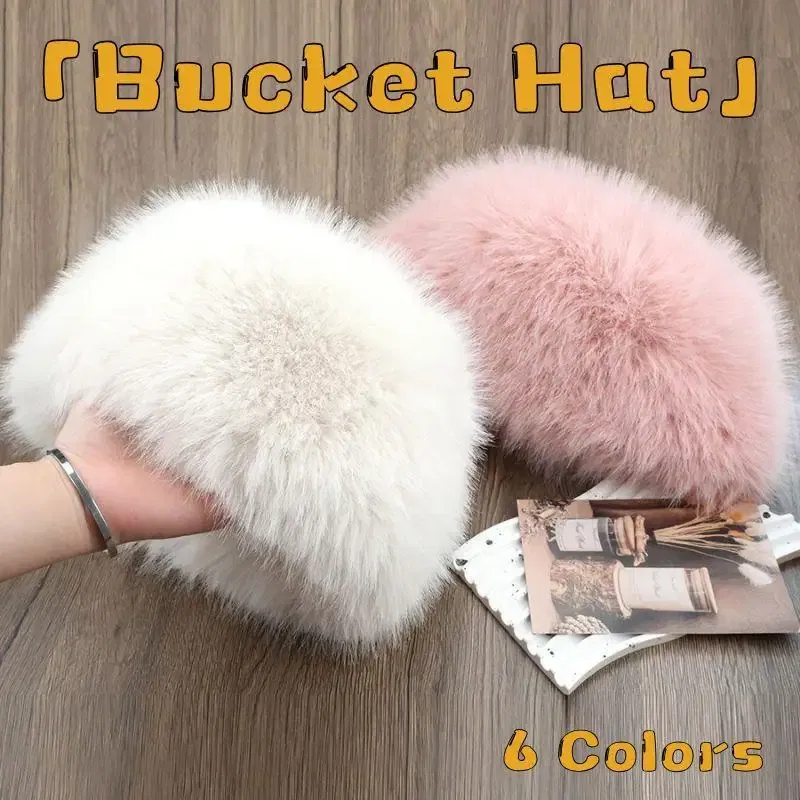 Color: Blue - New Fluffy Fur Women's Winter Hat Winter Snow Ski Cap Female Faux Fur Thick Warm Windproof Hat Russian Hat Mink Fisherman's Hat