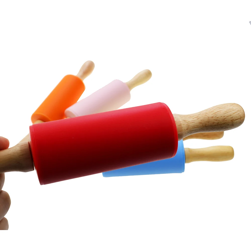 Color: army green - 1pcs Non-Stick Wooden Handle Pin Pastry Dough Flour Roller Silicone Rolling Kitchen Baking Cooking Tools Christmas Rolling Pin