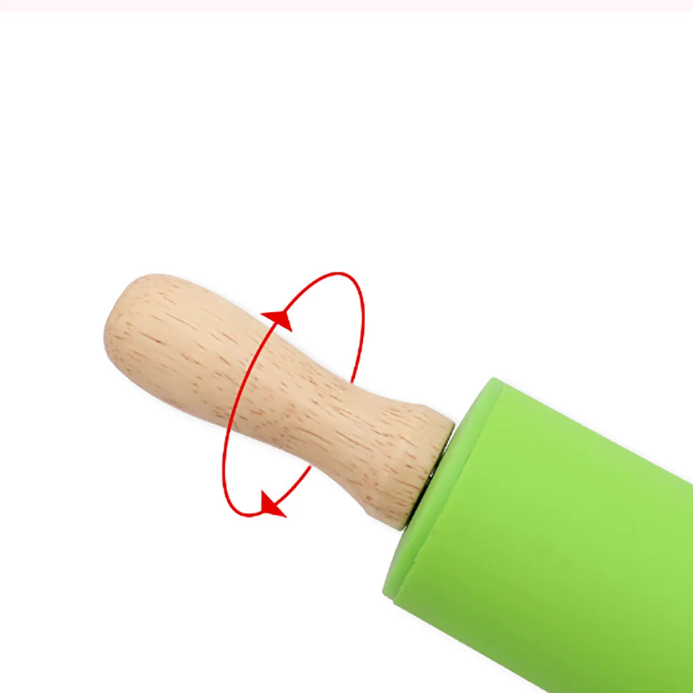 Color: army green - 1pcs Non-Stick Wooden Handle Pin Pastry Dough Flour Roller Silicone Rolling Kitchen Baking Cooking Tools Christmas Rolling Pin
