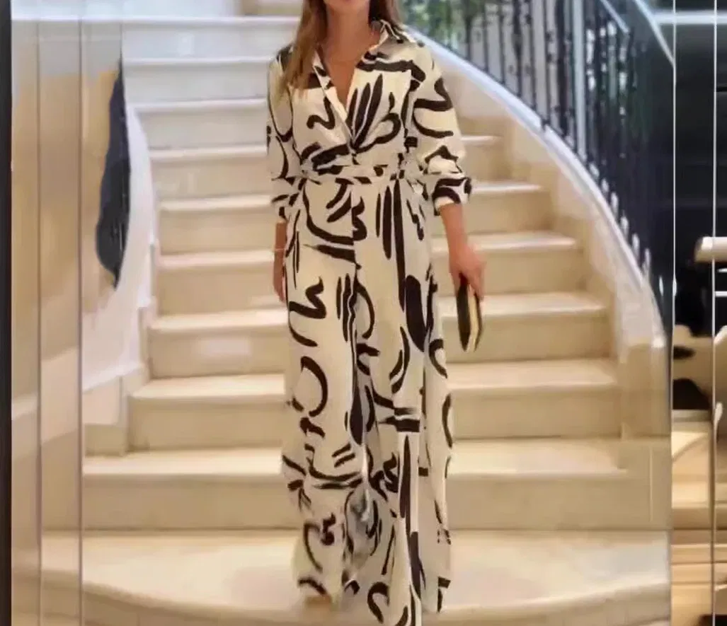 Color: WHITE, Size: M - Womens Jumpsuits Streetwear High Waisted Casual Floral Loose Fitting Long Sleeved Conjoined Body Wide Leg Pants Summer 2024 New