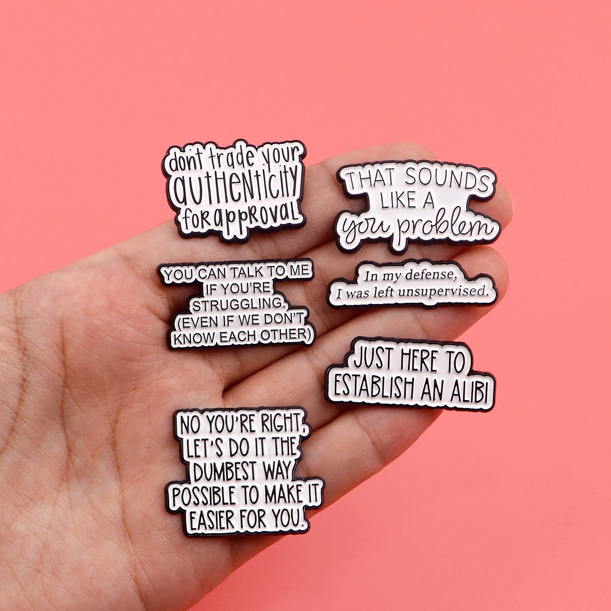 Metal color: Gold-color, Main Stone Color: MULTI - Quotes Enamel Pins Cartoon Women's Brooches Men Lapel Pins Letters Badge on Backpack Costume Accessories Phrase Jewelry Gifts