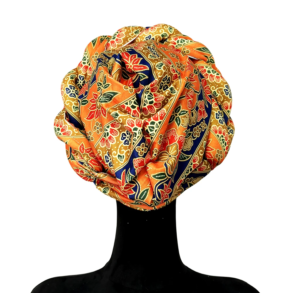 Color: Green - African Headtie Bonnet Hat Turban for Women Muslim Head Wrap Nigerian Scarf Braid Hijab Femme Chemo Caps Cover