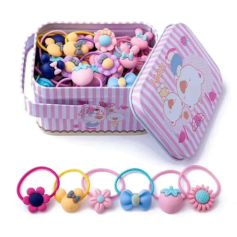 Color: Green - 40Pcs/Lot New Headband Hairband Girls Hair Accessories Gift Box Elastic Hair Bands Flower Hair Clip Bows Cute Hairbands for Kids