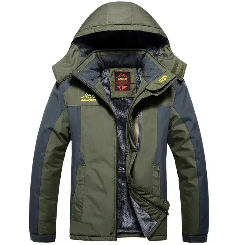 Color: Beige, Size: XL - Winter Jacket Men Thick Fleece Waterproof Outwear unload Jackets Men's Windbreaker Army Parka Raincoat Coats Plus Size 8XL 9XL