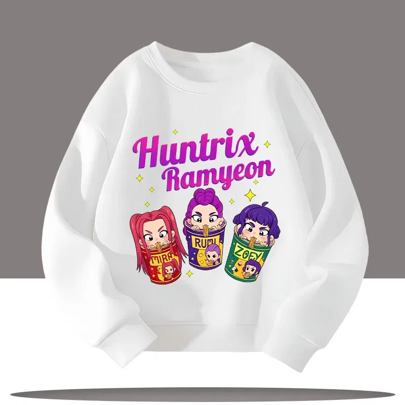 Color: Brown, Kid Size: 6 - K-pop Demon Hunters Cartoon Print 3-12 Year Old New Style Kids Round-neck Sport Shirt Cute Girl Casual Top Children's Clothing