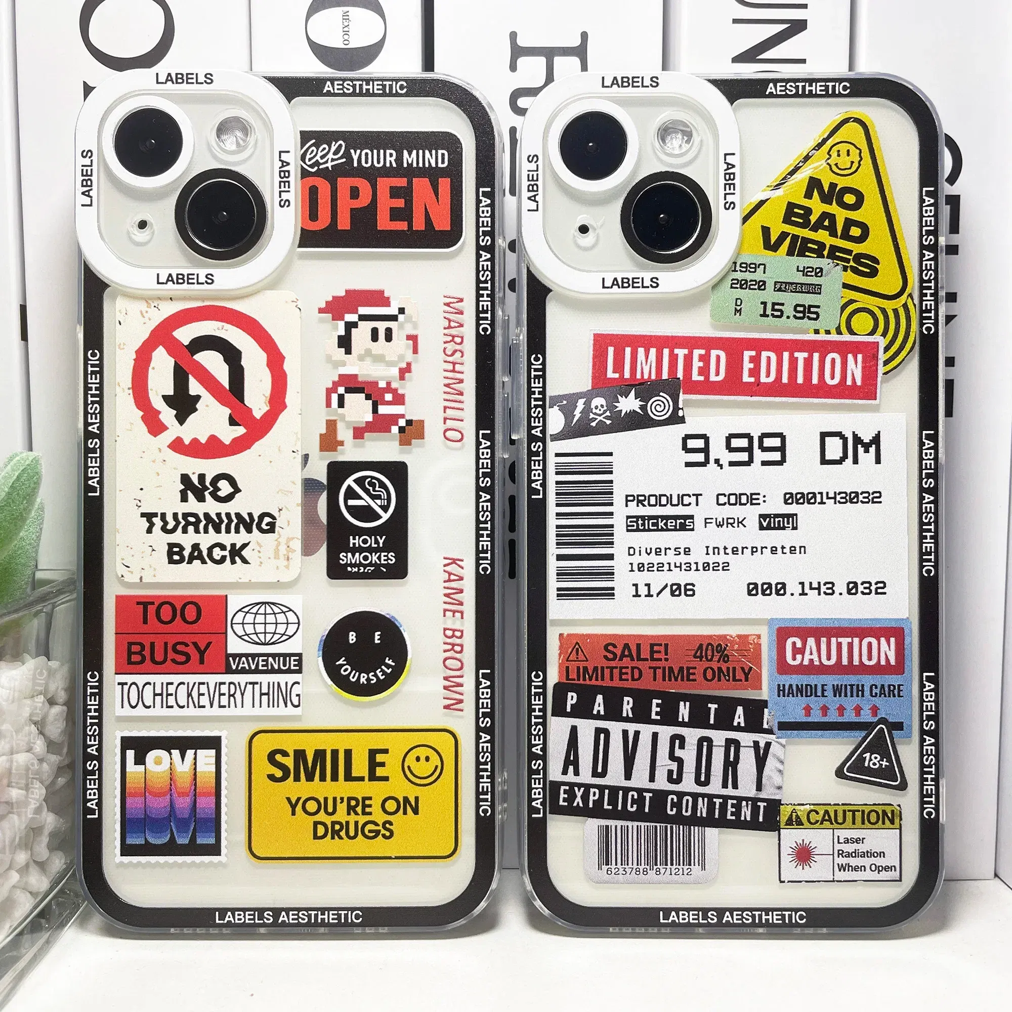 Color: Blue, Material: Carbon Fiber - Mix Labels Aesthetic Stickers Collage Phone Case For iPhone 16 15 14 13 12 11 Pro Max Mini XS X XR SE 7 8 Plus Clear Soft Cover