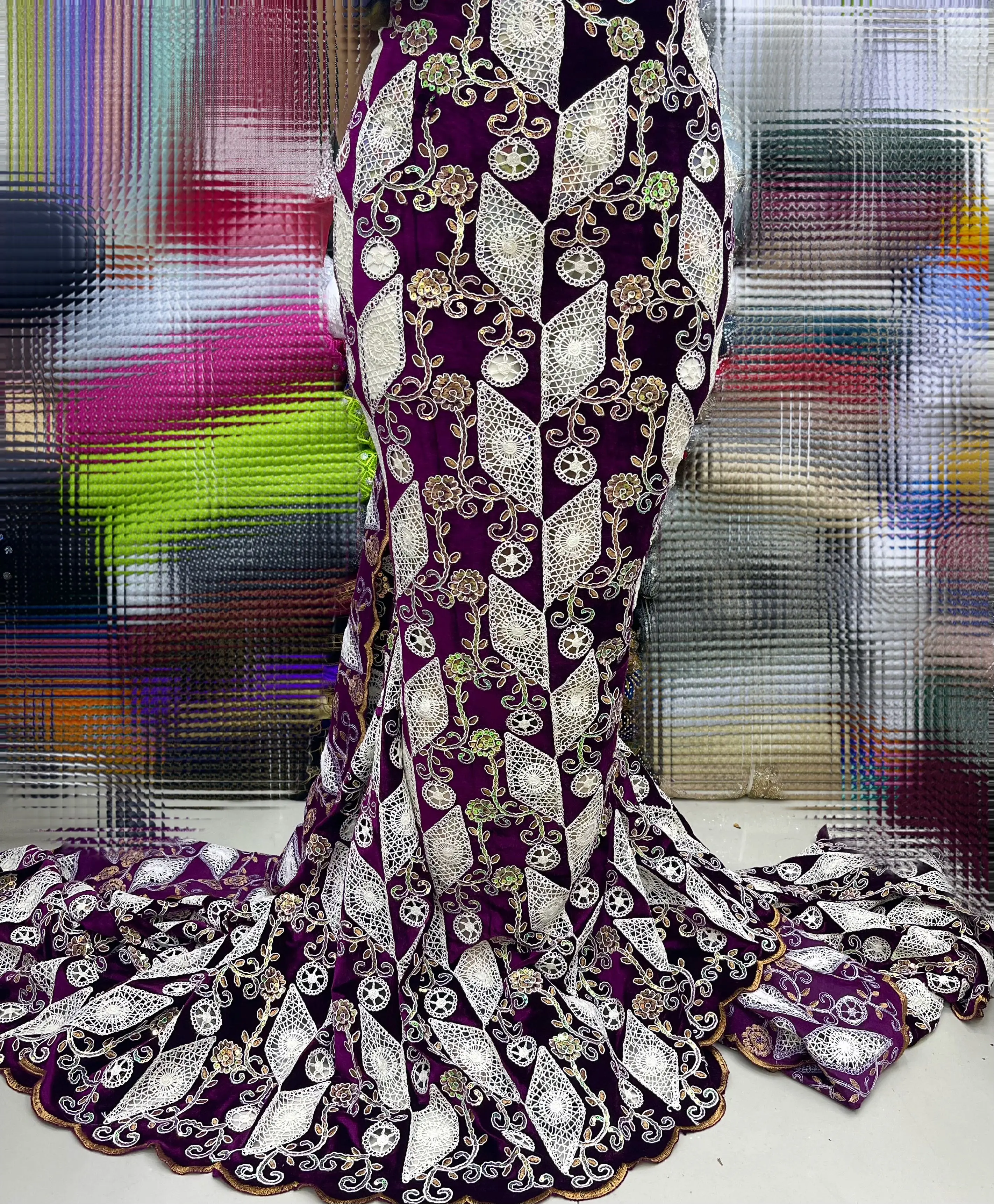Elegant Nigerian Guipure Cord Lace Fabric 2024 High Quality Velvet Water Soluble African Lace Fabric Party Dress for Women