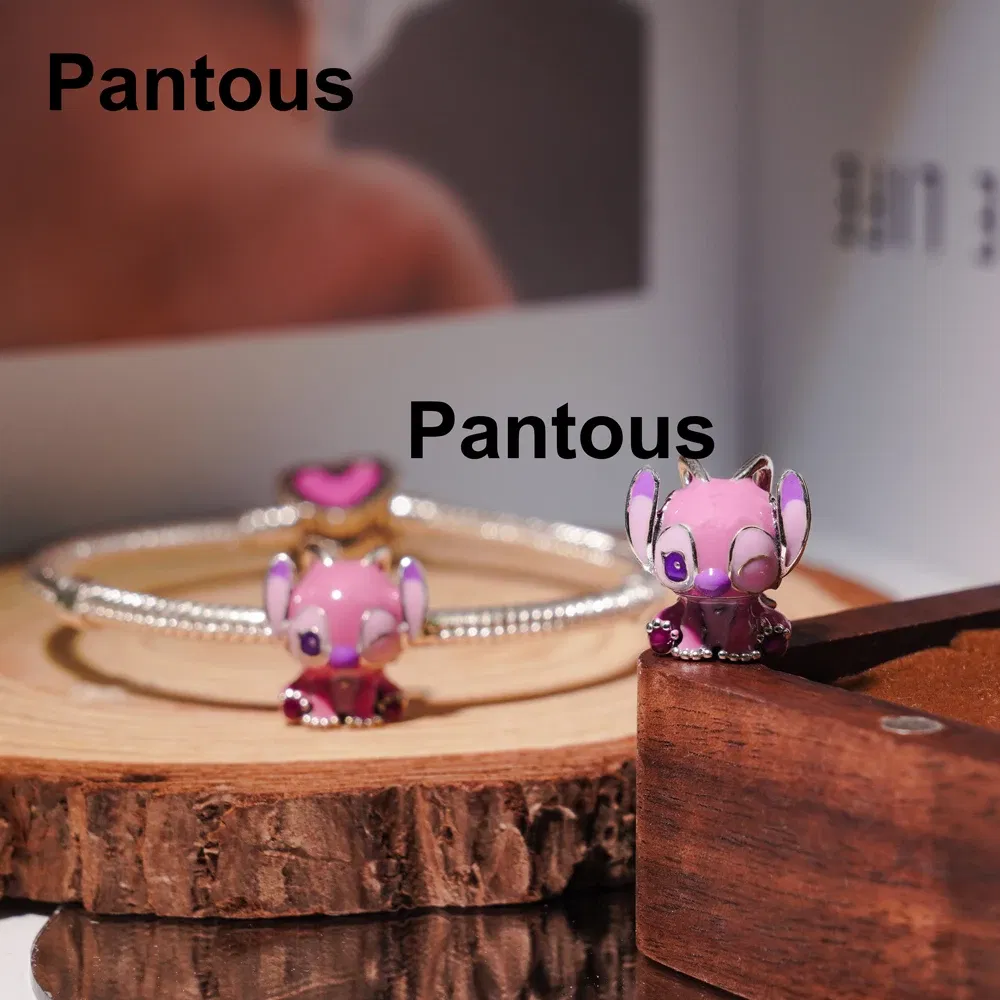 Gem Color: WHITE - S925 Silver Jewelry Stitch and Angel Charms Disney Series Bead 1:1 Model with Logo Fit Pandora Bracelet Women Diy Making Jewelry