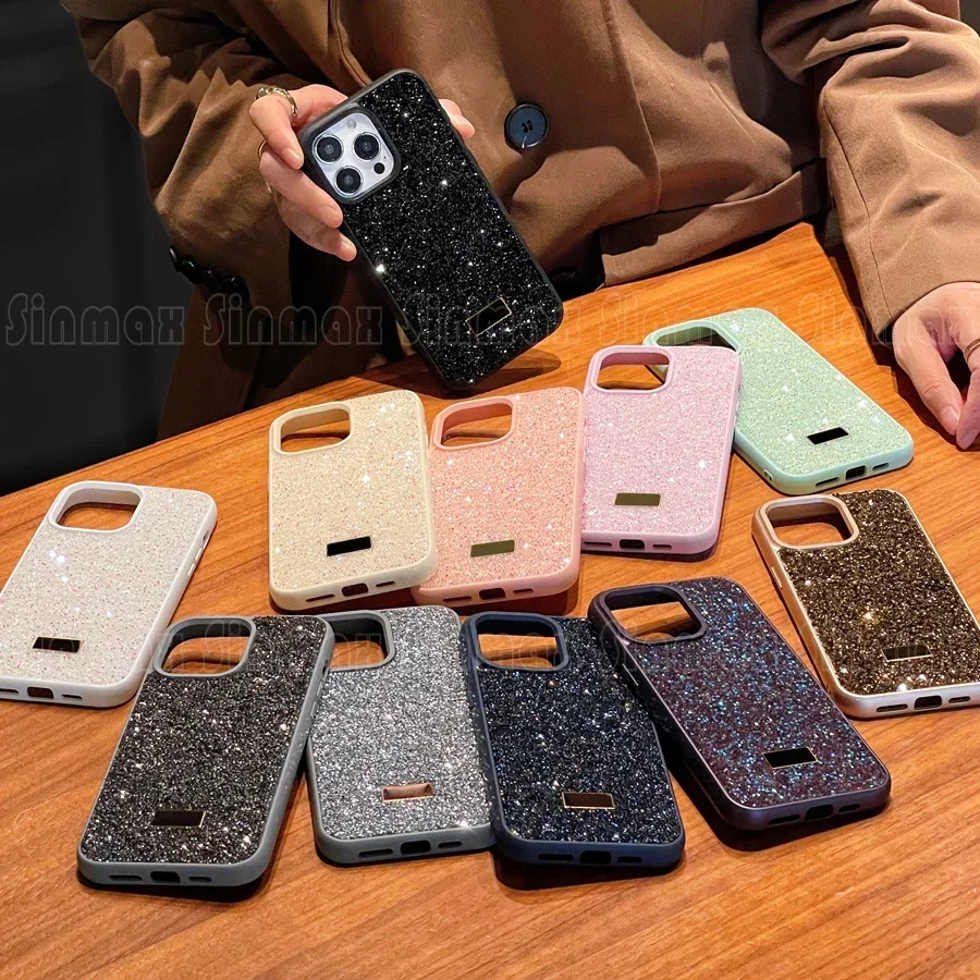 Color: black, Material: PVC - Bling Glitter Phone Case For iPhone 16 15 14 13 12 Pro Max 11 Vogue Protective Soft Diamond Cover Coque Funda
