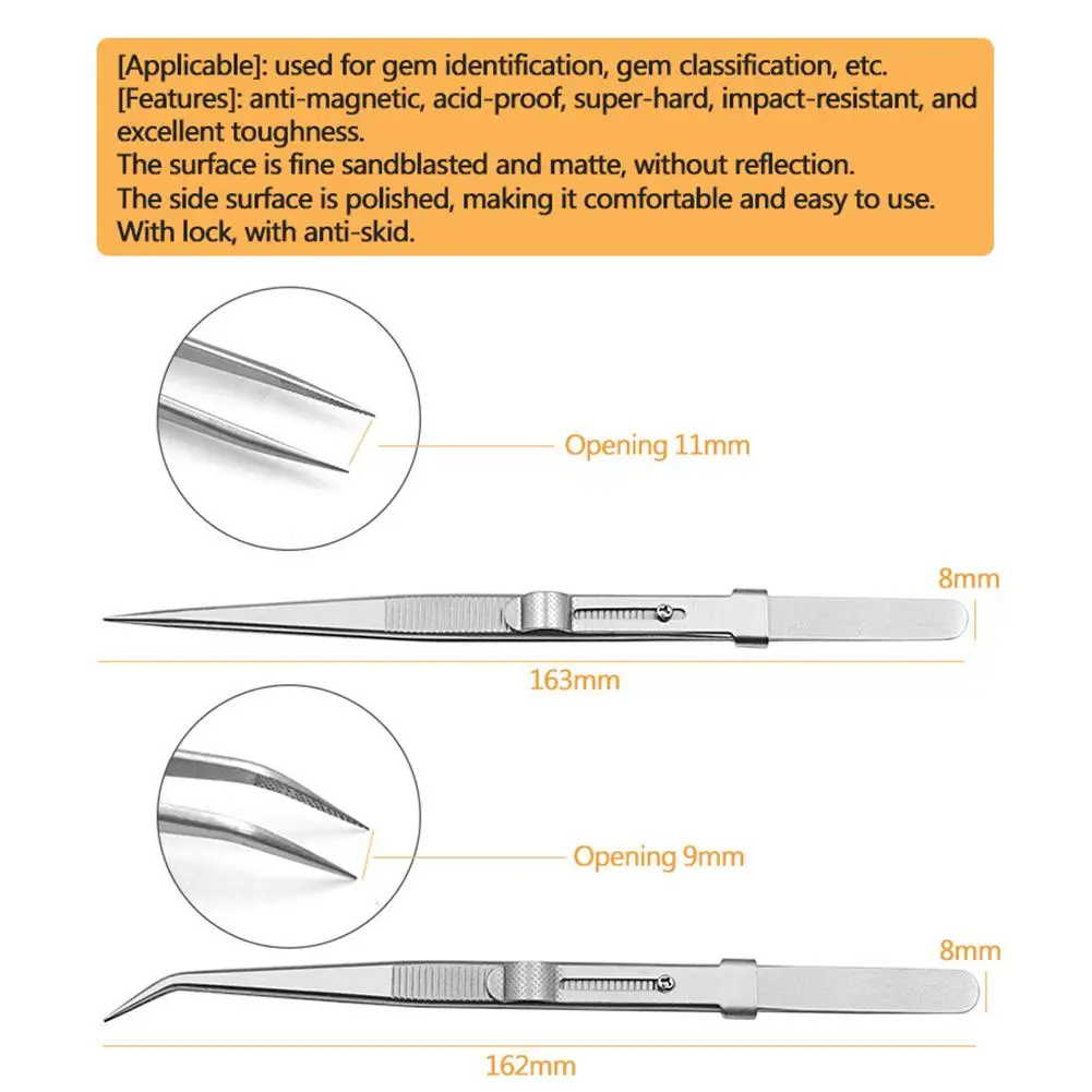 Color: CYAN - Jewelry Stainless Steel Tweezers Professional Adjustable Slide lock Antistatic Tweezers For Diy Diamond Gem Repair Tools