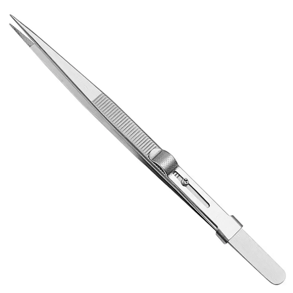 Color: CYAN - Jewelry Stainless Steel Tweezers Professional Adjustable Slide lock Antistatic Tweezers For Diy Diamond Gem Repair Tools