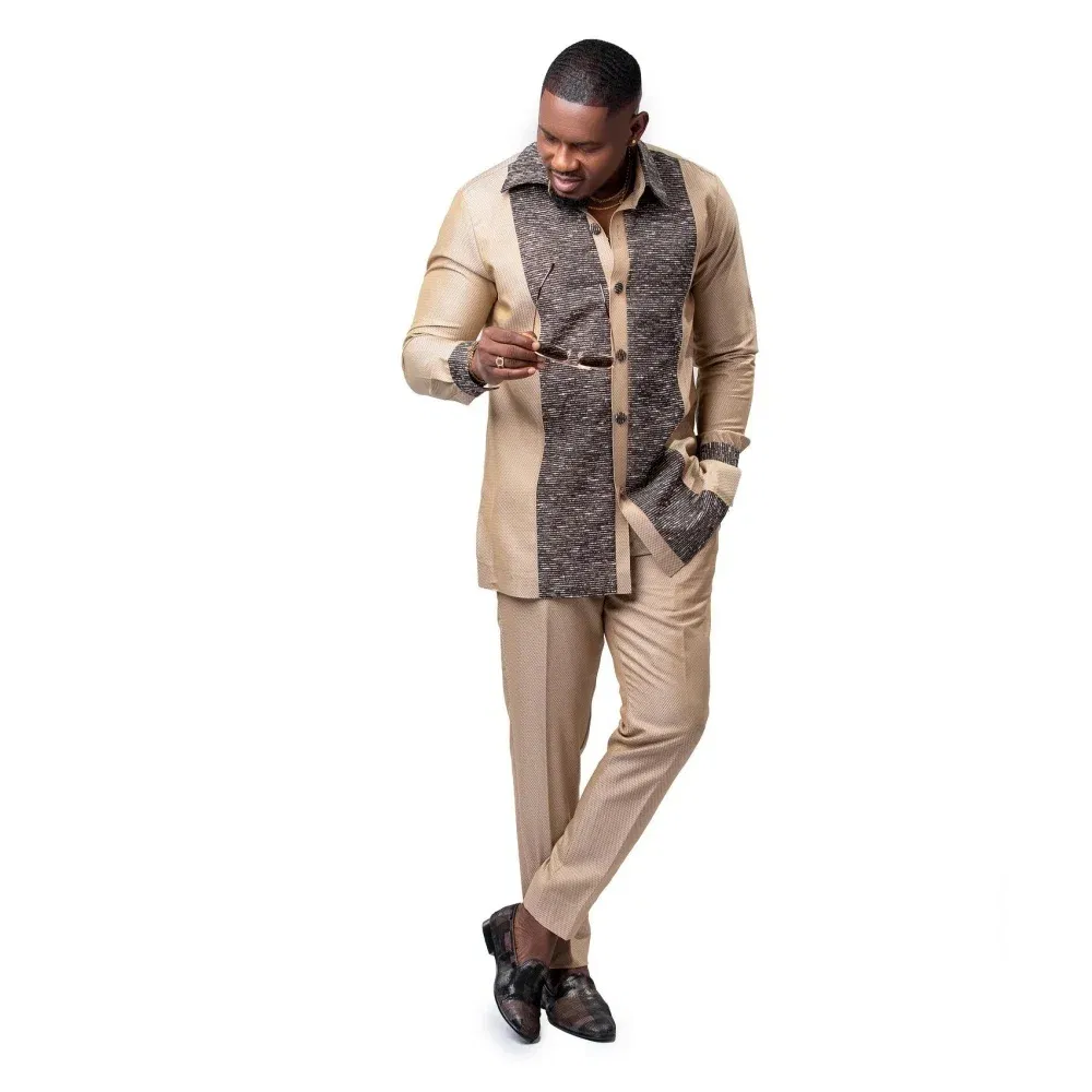 Color: Turquoise, Size: XL - 2025 new traditional men's suit luxury gentleman's shirt suit casual travel banquet men's two-piece set fashionable men's suit
