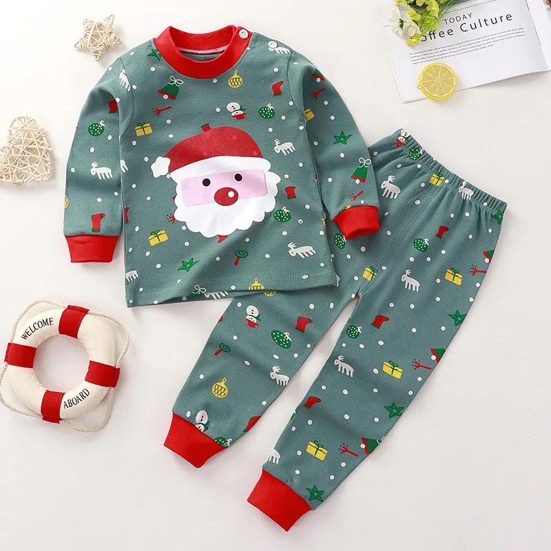 Color: green, Kid Size: 5t - Cotton Boys Girls Sleepwear Suits Autumn Spring Newborn Underclothes 2pcs Kids Clothes Set Toddler Kids Pajamas