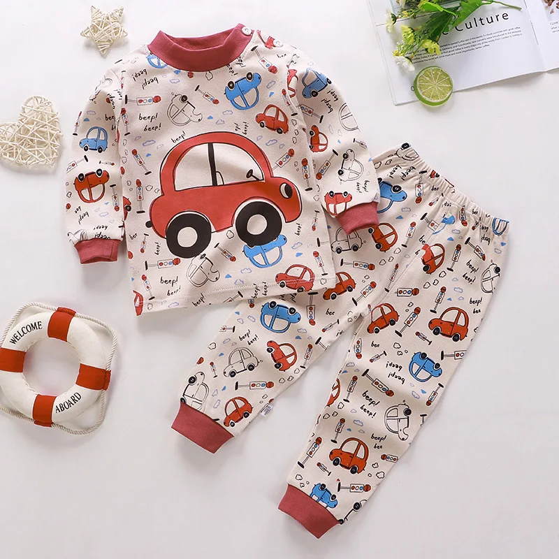 Color: green, Kid Size: 5t - Cotton Boys Girls Sleepwear Suits Autumn Spring Newborn Underclothes 2pcs Kids Clothes Set Toddler Kids Pajamas
