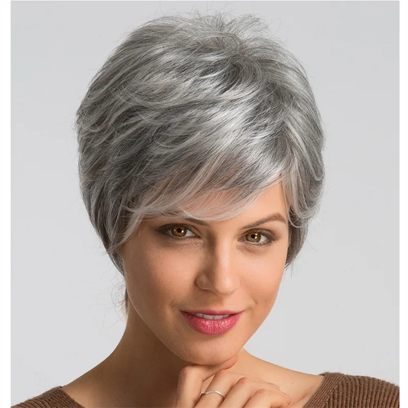 Color: Blonde - New wig female grandma grey fashion short curly hair synthetic high temperature silk woven head cover