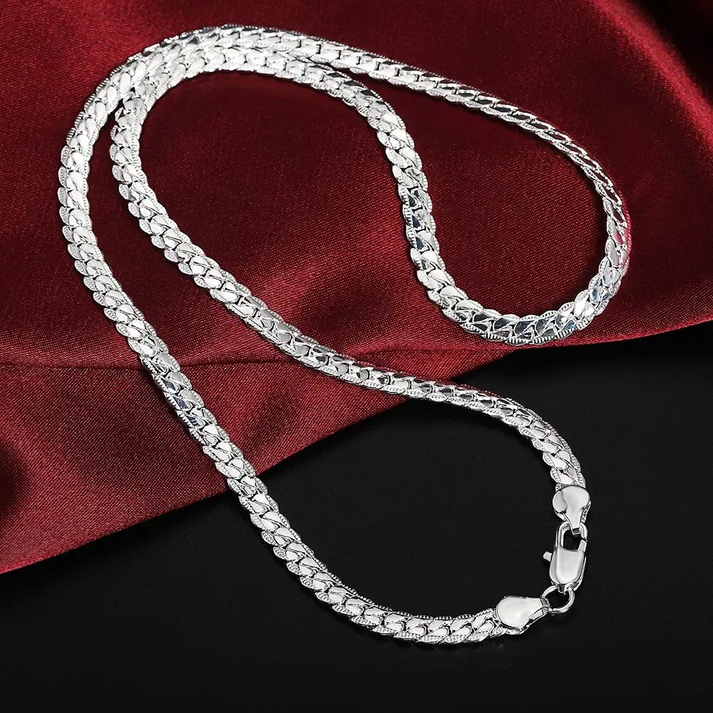 Length: 35cm - 20-60cm Silver Color Luxury Brand Design Noble 6mm Necklace Chain For Woman Men Fashion Wedding Engagement Jewelry